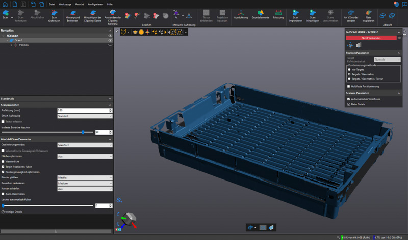Optimizing 3D measurements with integrated 3D scanning software, VXmodel