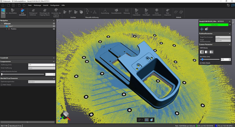 3D data of scanned parts are processed by Creaform VXscan.