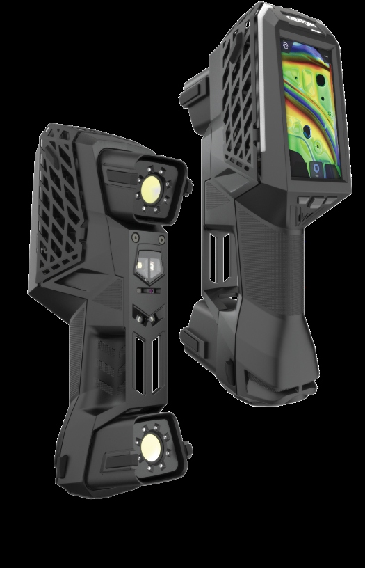 Front and back 3D render of the HandySCAN 3D|EVO Series scanner 