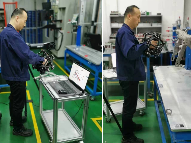 Inspector using the MetraSCAN 3D and Using Creaform’s integrated 3D scanning software