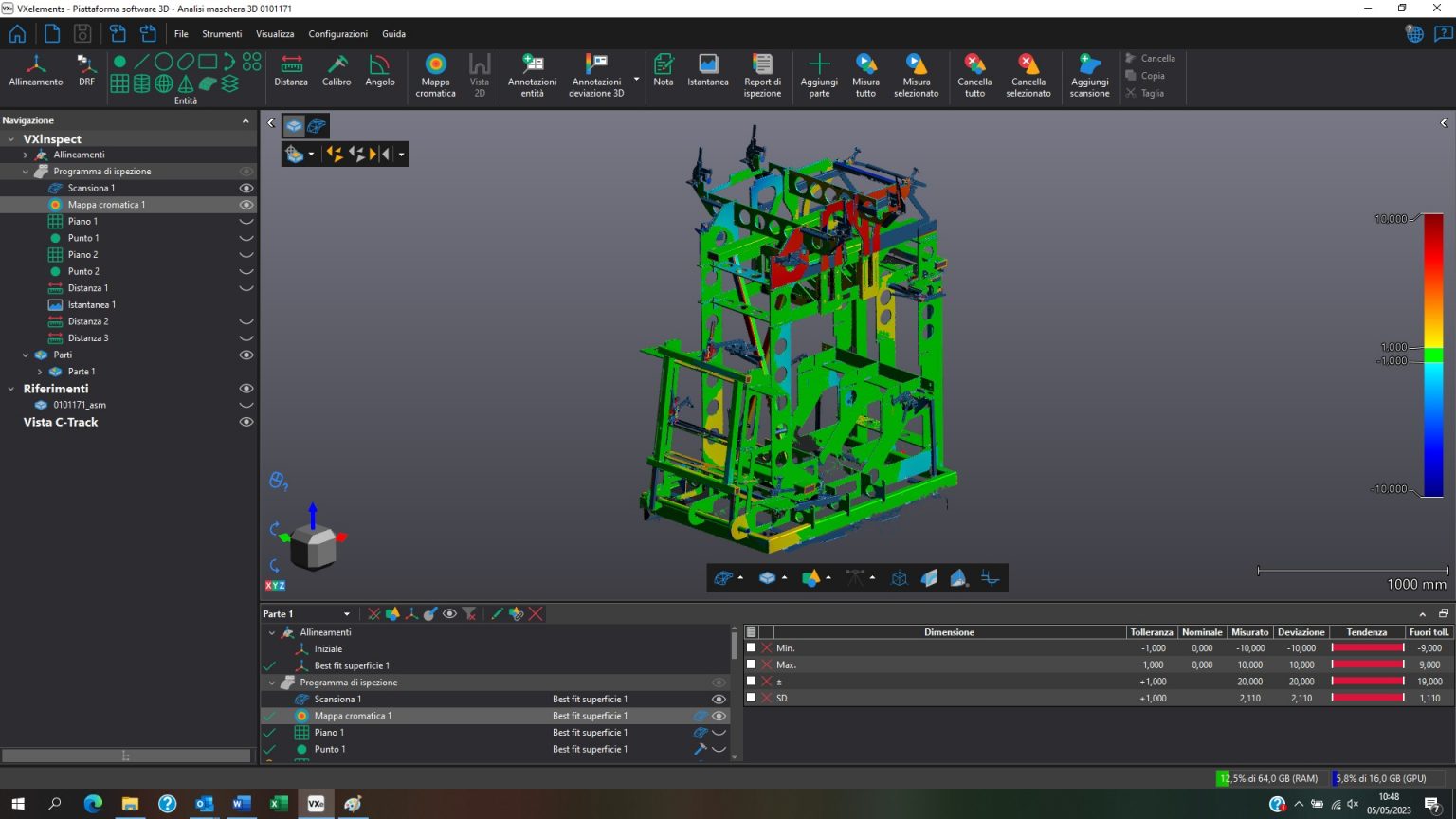 Scansione della maschera di saldatura e relativa schermata del software di scansione in VXinspect.