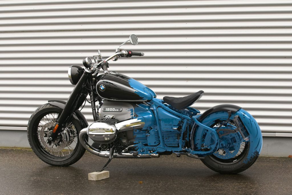 Superimposed scan over 1800cc BMW R18 motorcycle