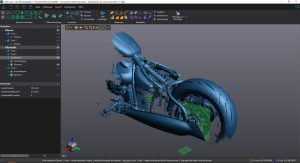 Blue 3D CAD model of motorcycle in VXmodel