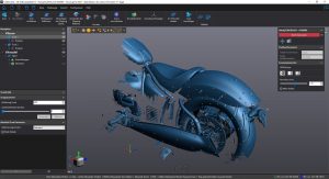 Blue mesh 3D scan of motorcycle in VXScan