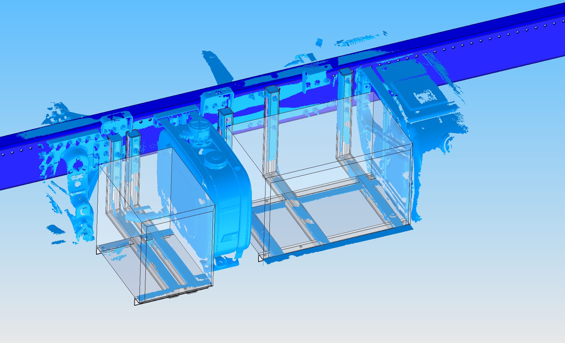 Reverse engineering of the truck chassis with additional elements mounted by Sutter in SolidWorks