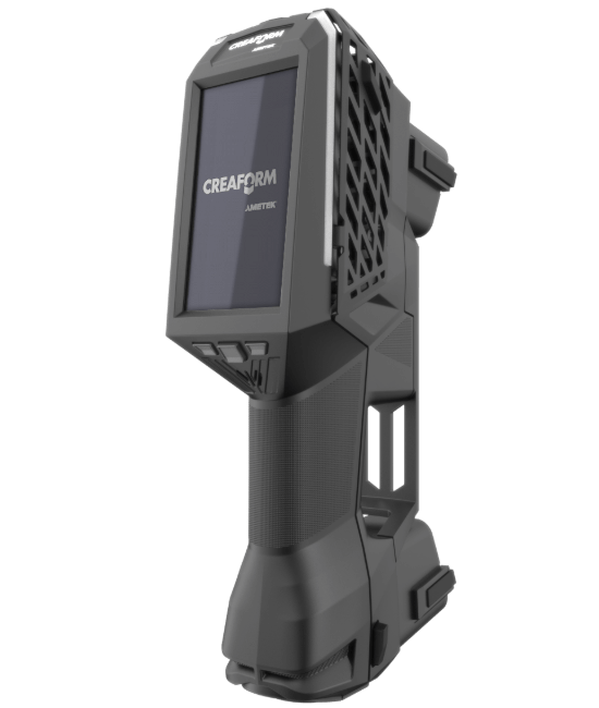Back side of the EVO Series 3D scanner showing the touch screen with the Creaform Ametek logo