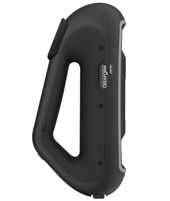 Close-up of the PRO Series 3D scanner featuring sleek black design and the Creaform Ametek logo