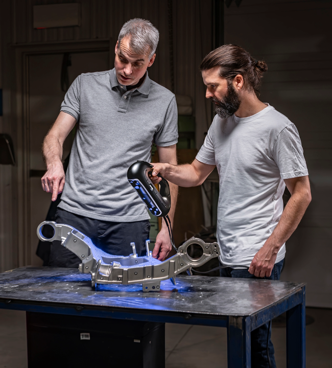 Instructor demonstrating how to scan a casting part using a PRO Series 3D scanner