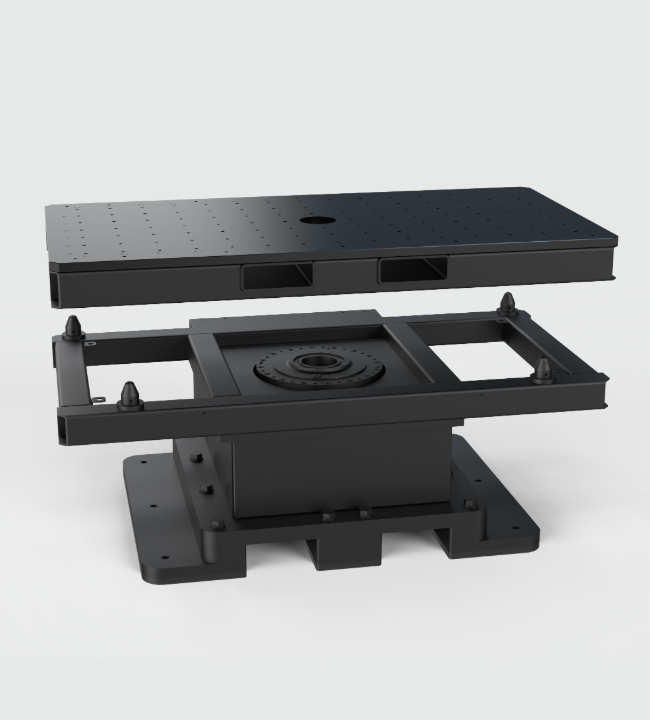 Close-up of the rotary table with the removable mounting plate option