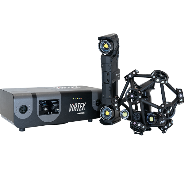 Family product picture showing VIRTEK vision system, the HandySCAN MAX and MetraSCAN 3D