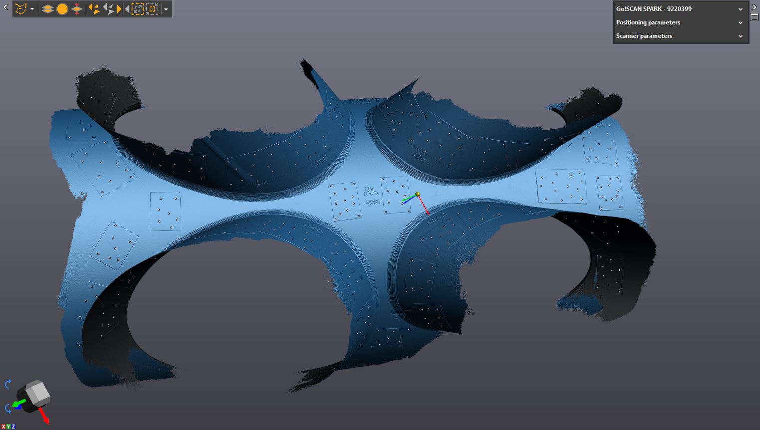 Escaneado 3D en azul en el software VXelements