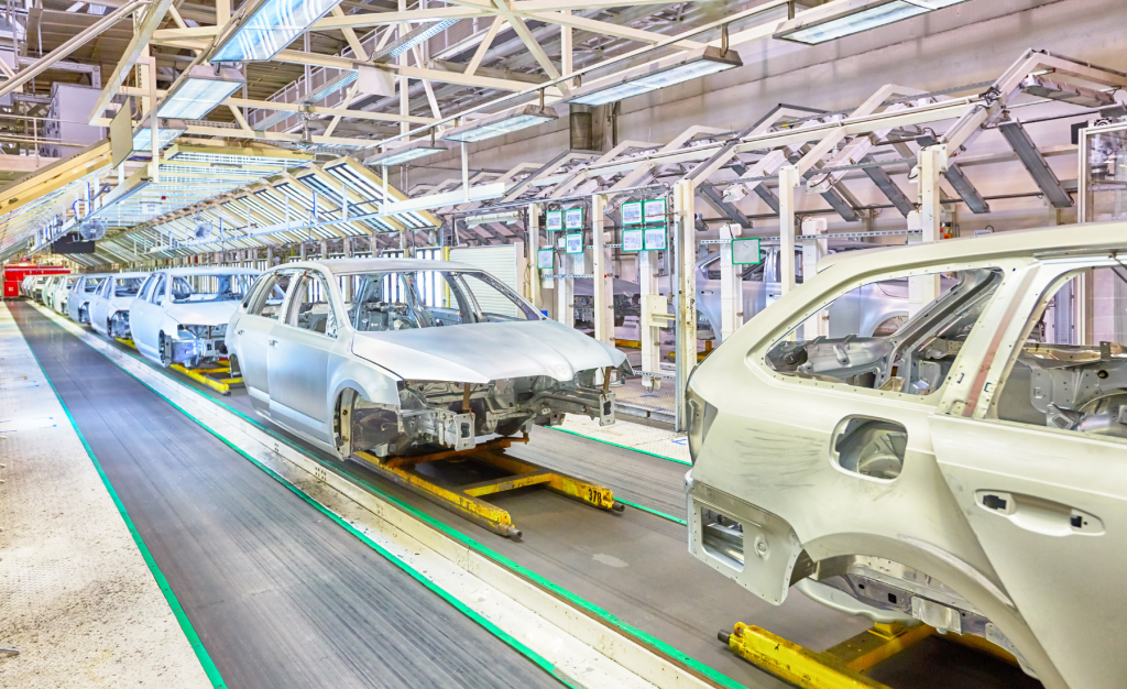 Multiple car chassis on a production line