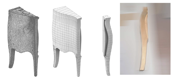 The image explains in four steps, the scan data of a standard furniture up to the creation of a single element
