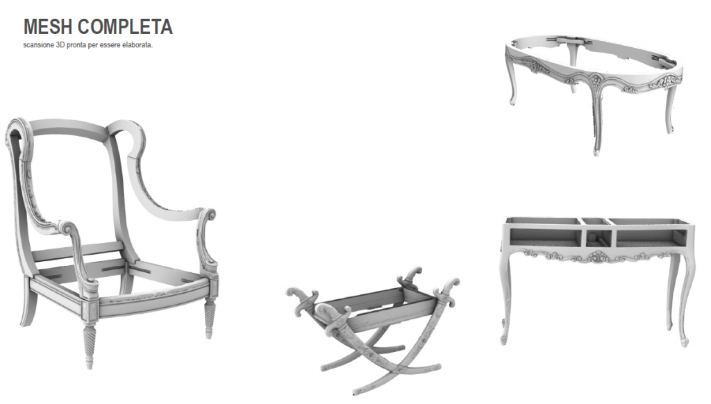 Furniture scanned - 3D drawings: armchair, table, desk