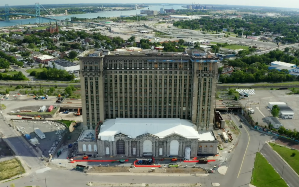 Aerial view of the Michigan Central Station