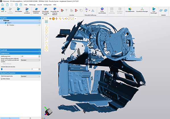VXelements 软件平台中的保时捷 Cayman GT4 扫描结果 – 在导出到 Geomagic Design X 之前