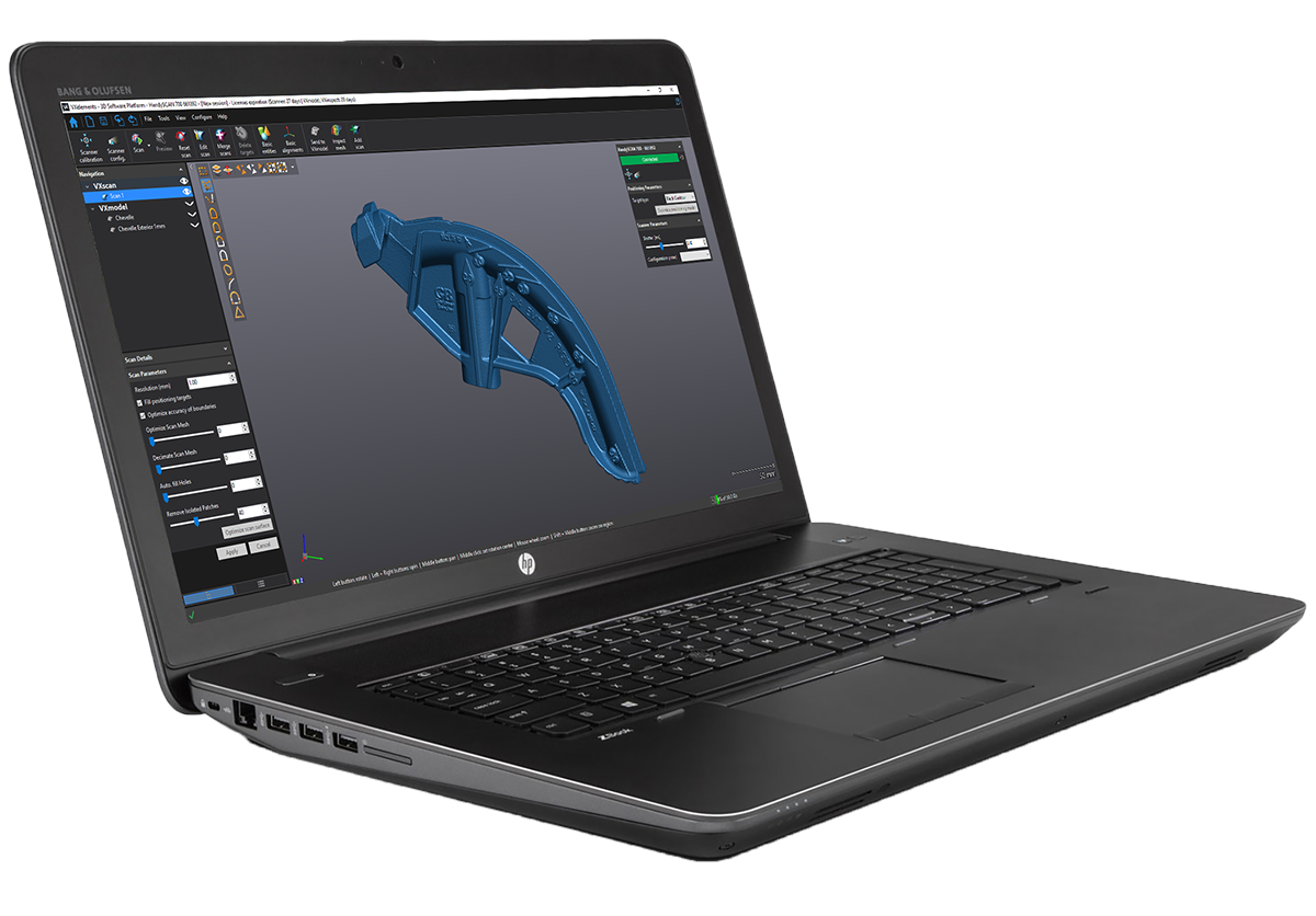 Notebook exibe o ambiente de trabalho intuitivo e fácil de usar oferecido em uma plataforma de Digitalização 3D integrada.
