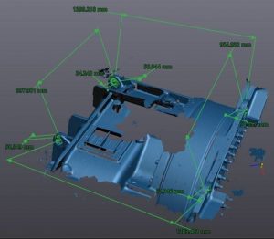 Screenshot of the scan of a gearbox. You can see the measurements that have been taken.