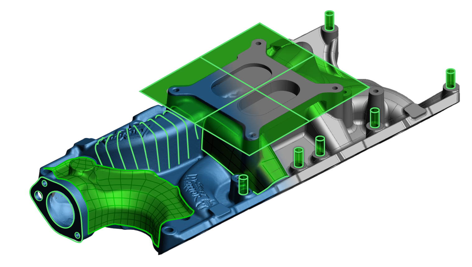 Representación de escaneado 3D a CAD de un colector de admisión fundido