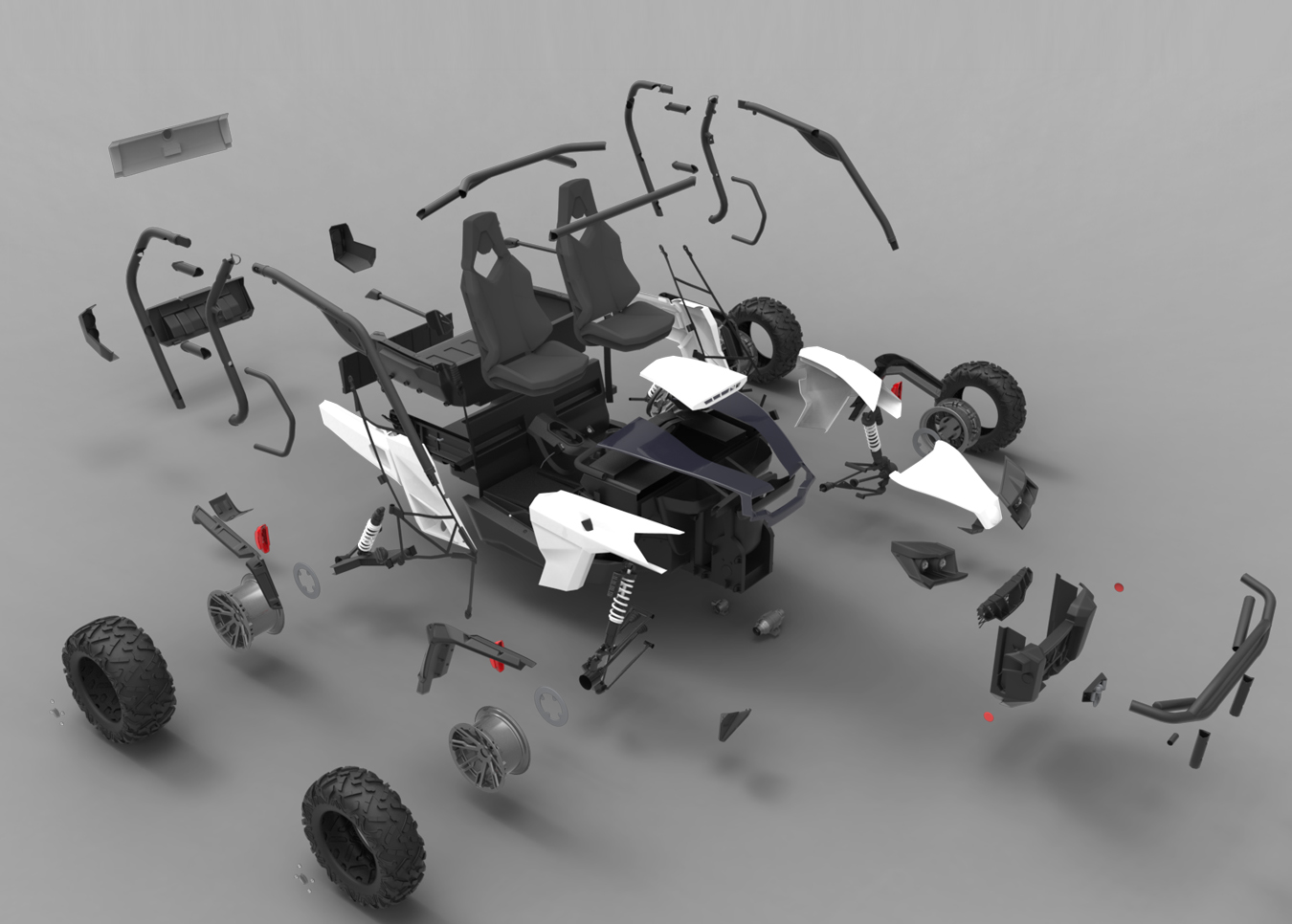 Exploded view of UTV parts from CAD models